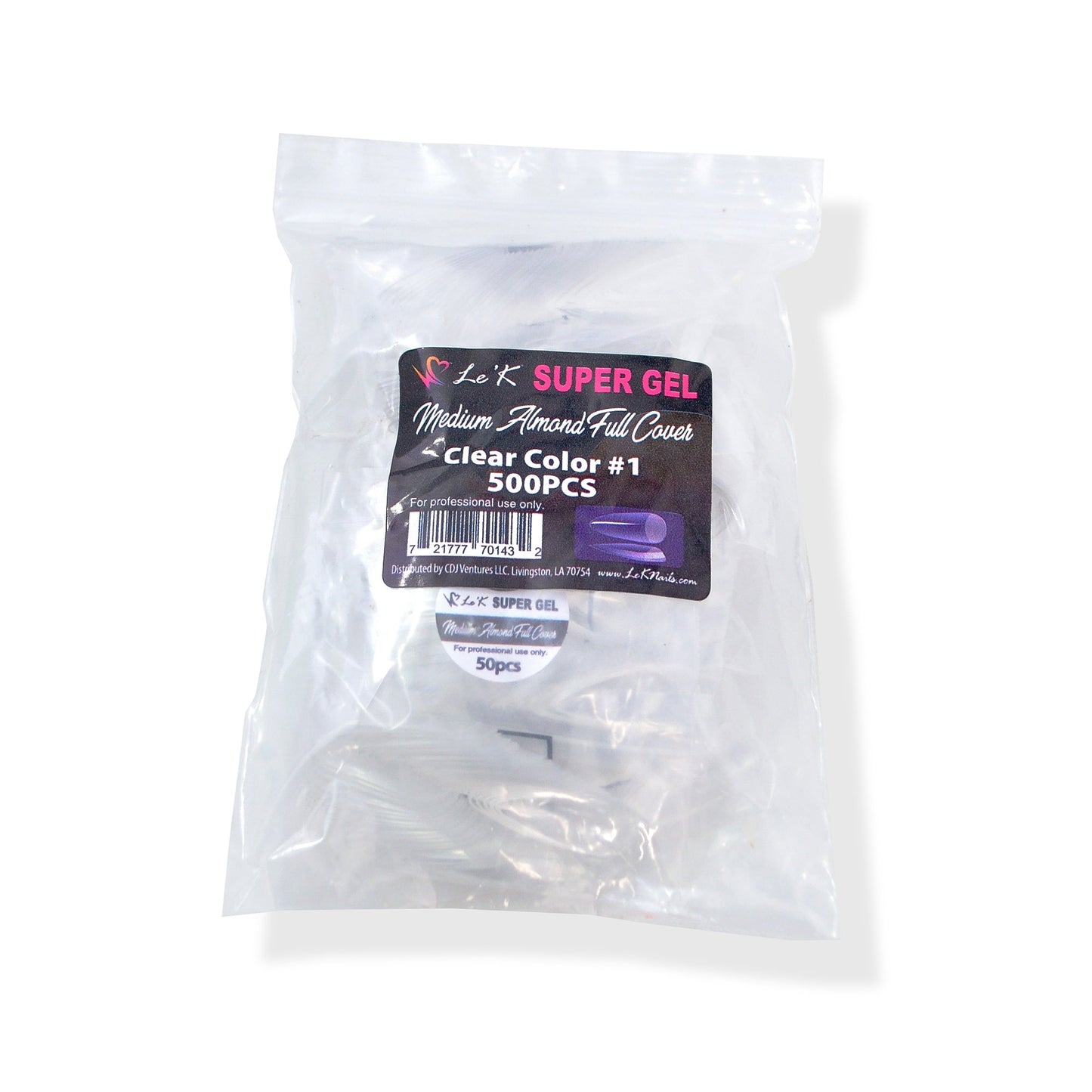 Le'K Super Gel Tip - Medium Almond Full Cover #1 (500pcs)