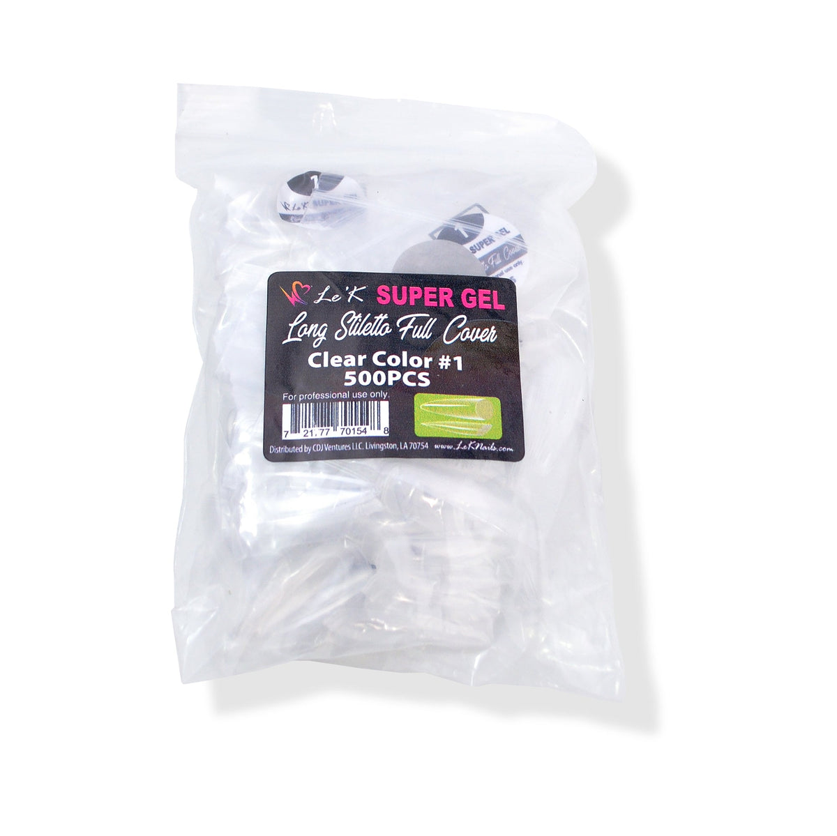 Le'K Super Gel Tip - Long Stiletto Full Cover #1 (500pcs)
