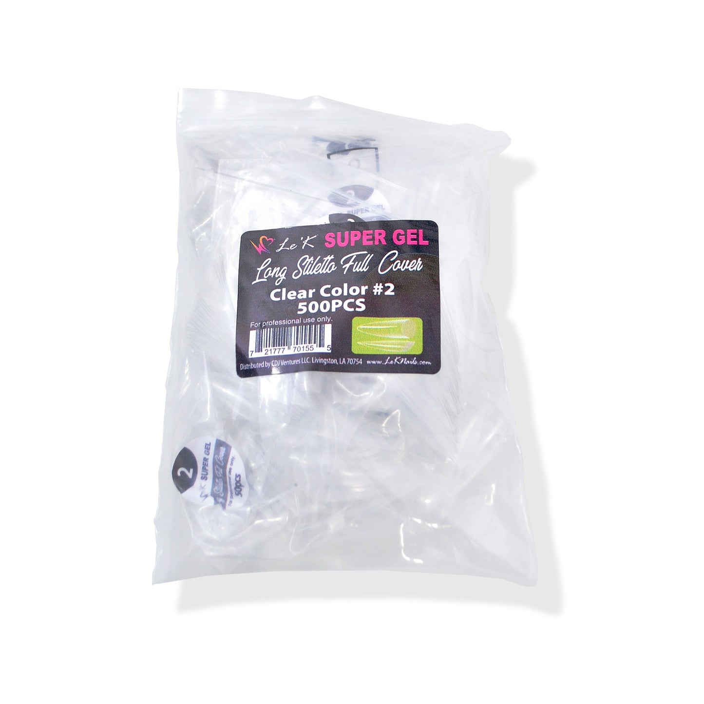 Le'K Super Gel Tip - Long Stiletto Full Cover #2 (500pcs)