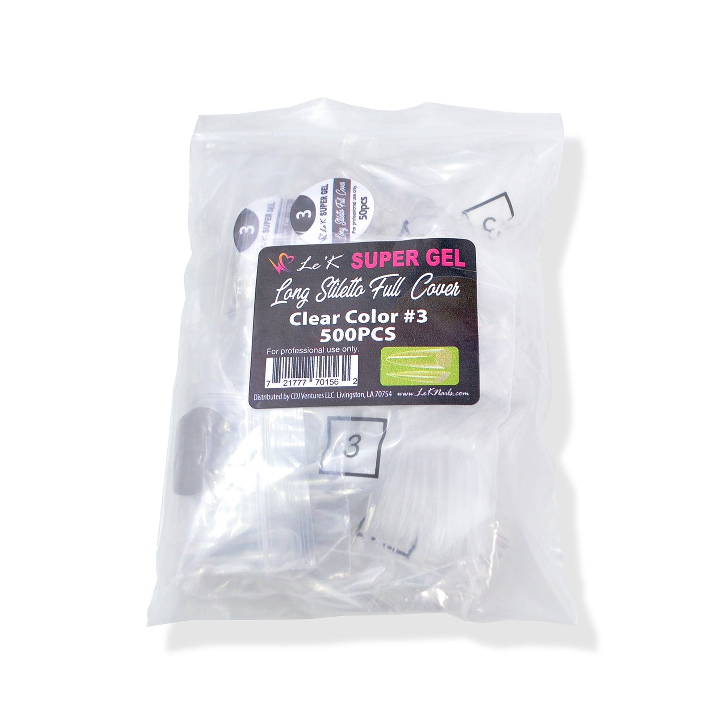 Le'K Super Gel Tip - Long Stiletto Full Cover #3 (500pcs)