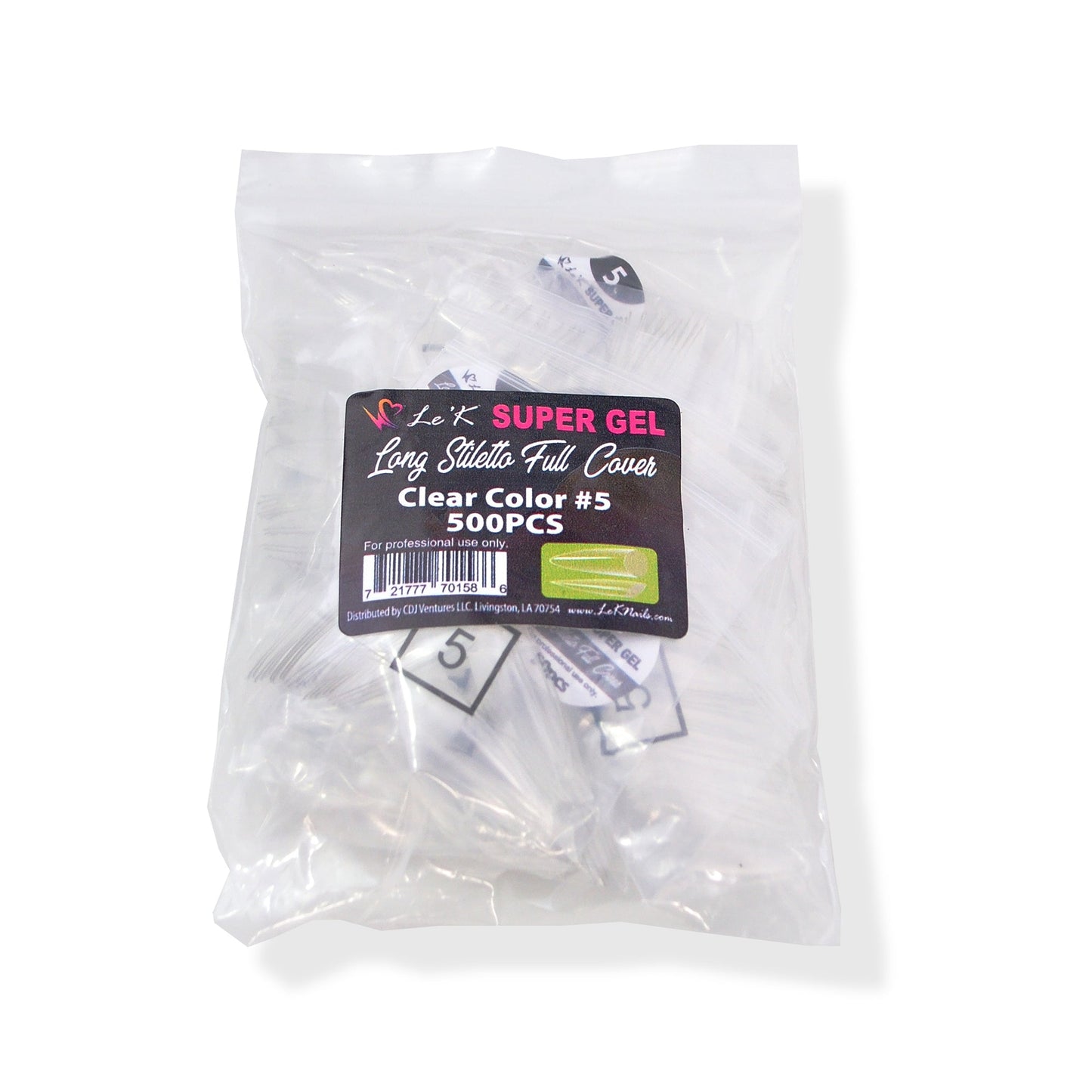 Le'K Super Gel Tip - Long Stiletto Full Cover #5 (500pcs)