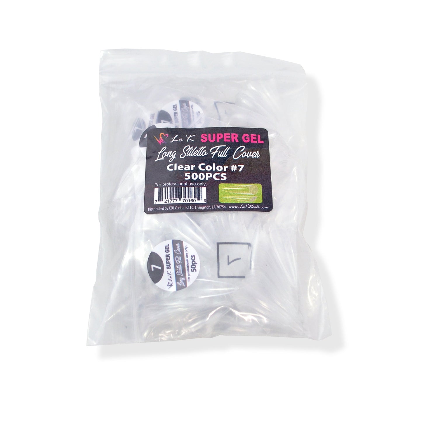 Le'K Super Gel Tip - Long Stiletto Full Cover #7 (500pcs)