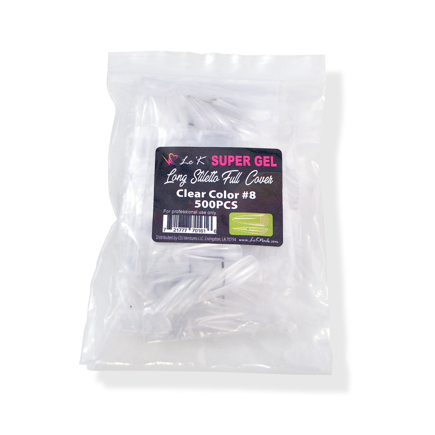 Le'K Super Gel Tip - Long Stiletto Full Cover #8 (500pcs)