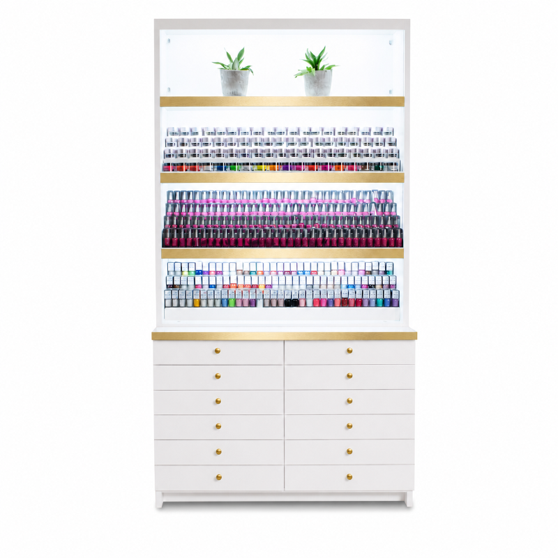 Steps Polish & Powder Display Cabinet - Brushed Gold