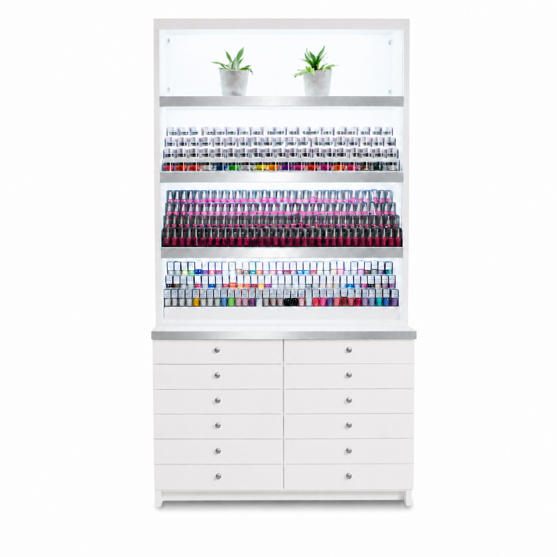 Steps Polish & Powder Display Cabinet - Brushed Silver