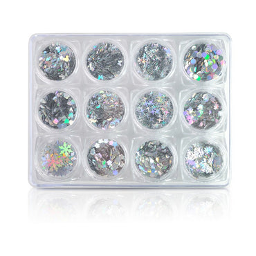 Nail Art Sequin Flakes Laser Silver - # 164 - Set of 12