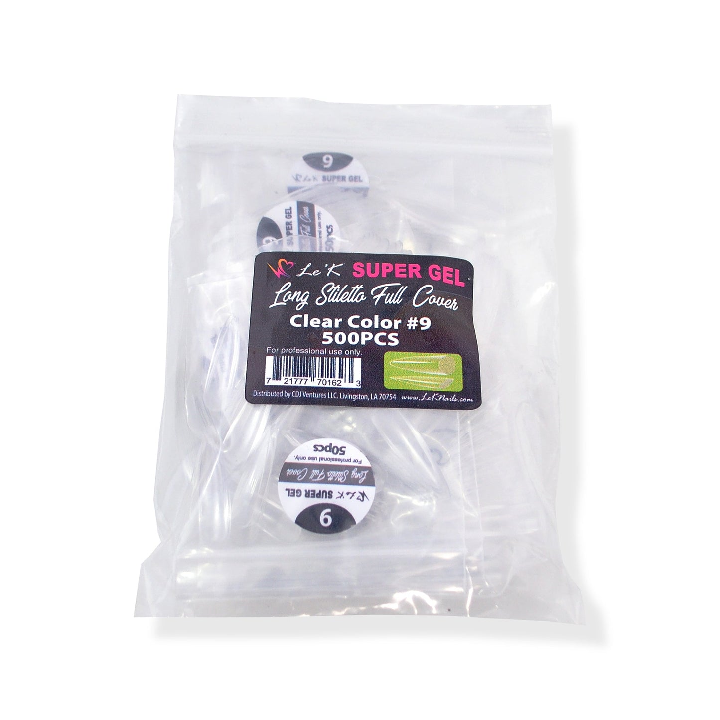 Le'K Super Gel Tip - Long Stiletto Full Cover #9 (500pcs)