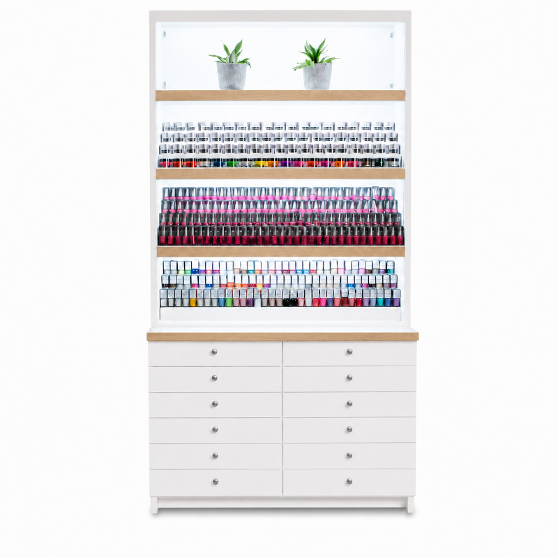 Steps Polish & Powder Display Cabinet - New Age Oak