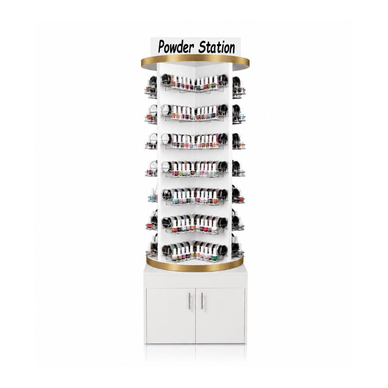 Luxury Wooden Rotary Powder/Polish Stand Rack - Brushed Gold