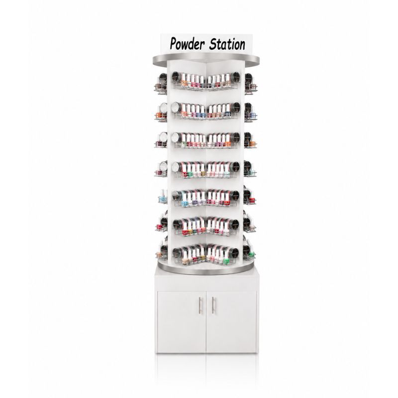 Luxury Wooden Rotary Powder/Polish Stand Rack - Brushed Silver