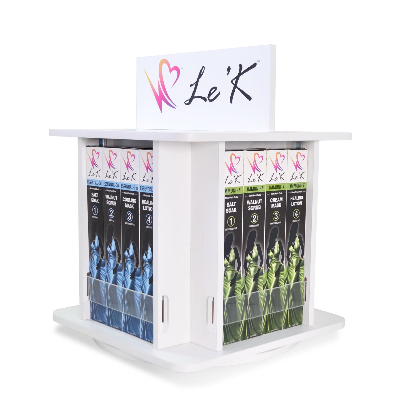 Le'K PODs Wooden Counter Spin Rack - Tower & Retail Boxes - White