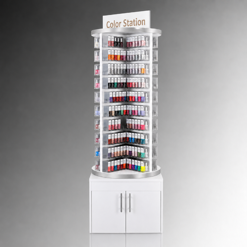 Deluxe Wooden Rotary Polish Stand Rack - Brushed Silver