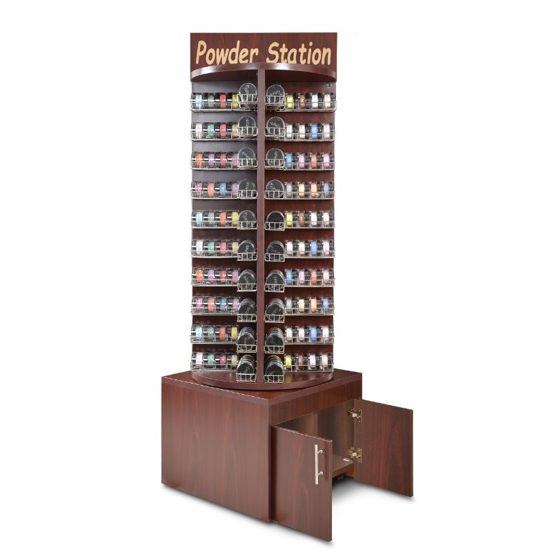 Deluxe Wooden Rotary Powder Stand Rack - Mahogany