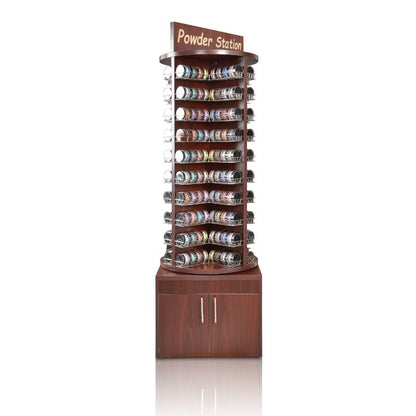 Deluxe Wooden Rotary Powder Stand Rack - Mahogany