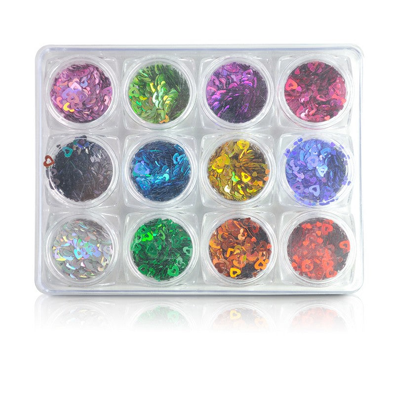 Nail Art Sequin Hollow Sweet Heart Flakes - # 110 Set of 12