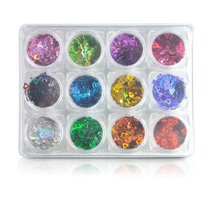 Nail Art Sequin Hollow Sweet Heart Flakes - # 110 Set of 12
