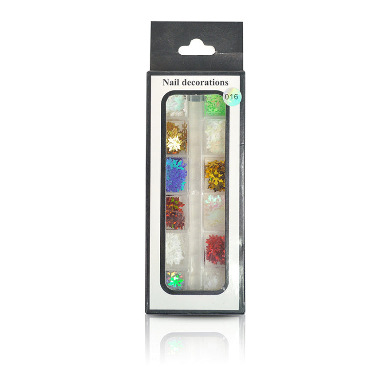 Nail Art Sequin Snowflake Mixed Color - XB - set of 12