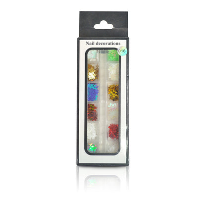 Nail Art Sequin Snowflake Mixed Color - XB - set of 12