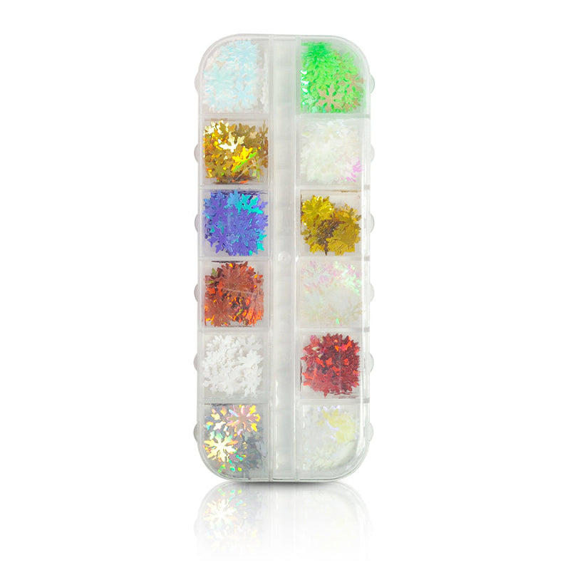 Nail Art Sequin Snowflake Mixed Color - XB - set of 12