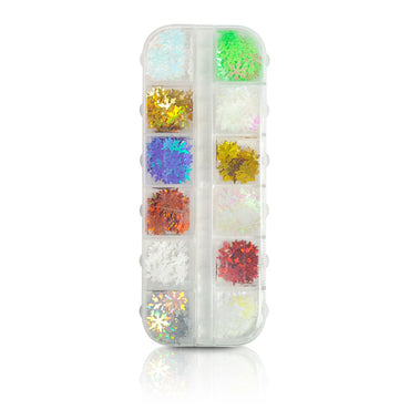 Nail Art Sequin Snowflake Mixed Color - XB - set of 12