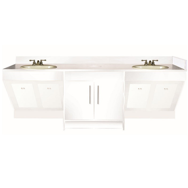 Contemporary Double Sink w/ Porcelain Vessel - White