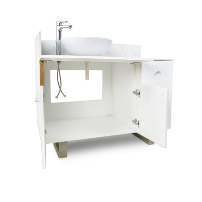 Left - Regis Single Sink with Marble Top - 42" - White