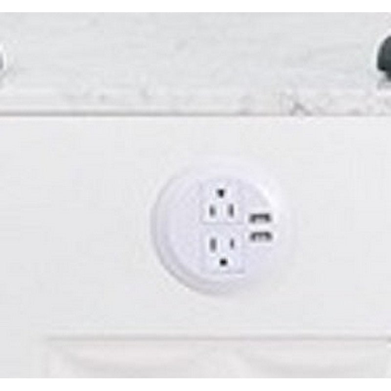 2- USB A , 2 - 3 Prong Electrical Plugs, 3" round, White