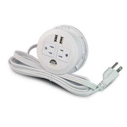 2- USB A , 2 - 3 Prong Electrical Plugs, 3" round, White