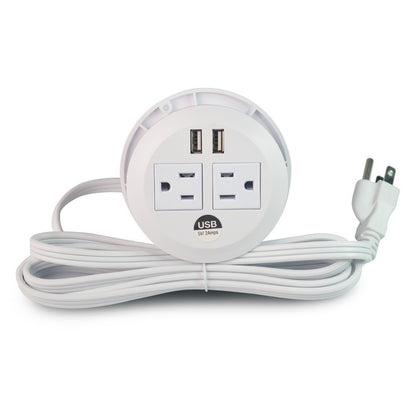 2- USB A , 2 - 3 Prong Electrical Plugs, 3" round, White
